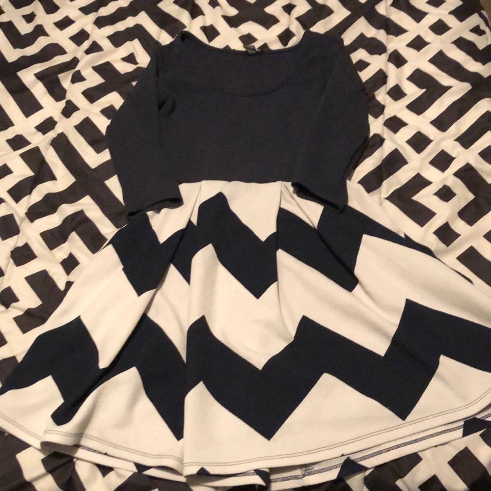 Navy and white chevron a line dress
